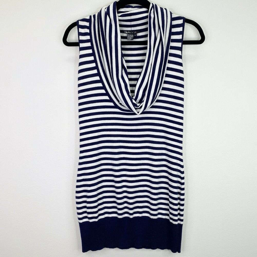Tracy M Striped Cowl Neck Sleeveless Sweater Shirt Top Size Small S Womens